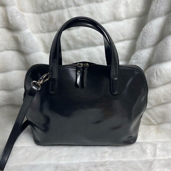 Valentina Italia soft  sheen patent leather bowler bag ,gold tone accent… - Picture 3 of 15